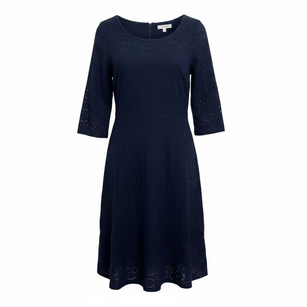 Ronni Nicole 3/4 Sleeve Lace Overlay Shift Dress Navy Blue Size 12